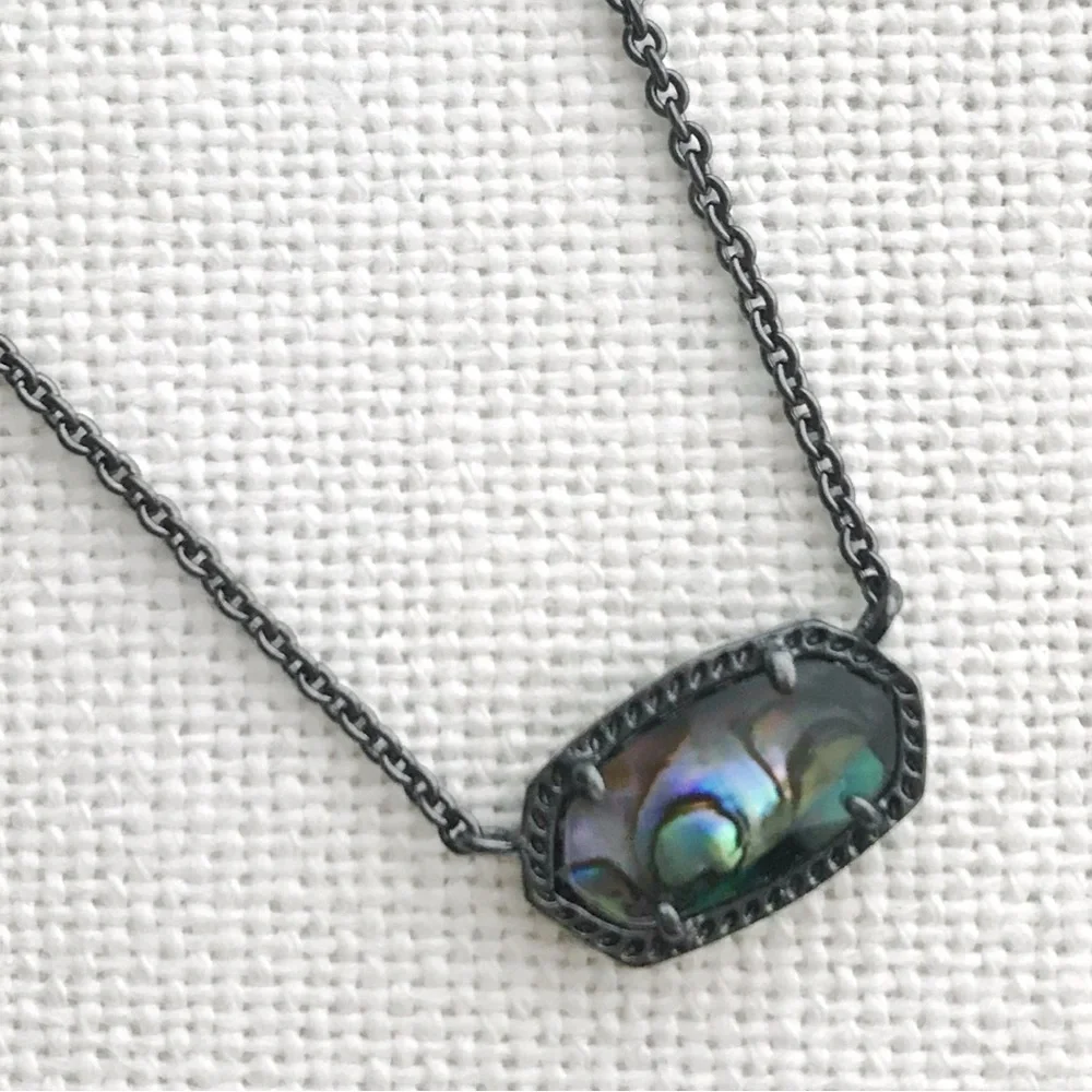 NWT Set KENDRA SCOTT Elsie Necklace & Rachel Double Ring Abalone Druzy Gunmetal
